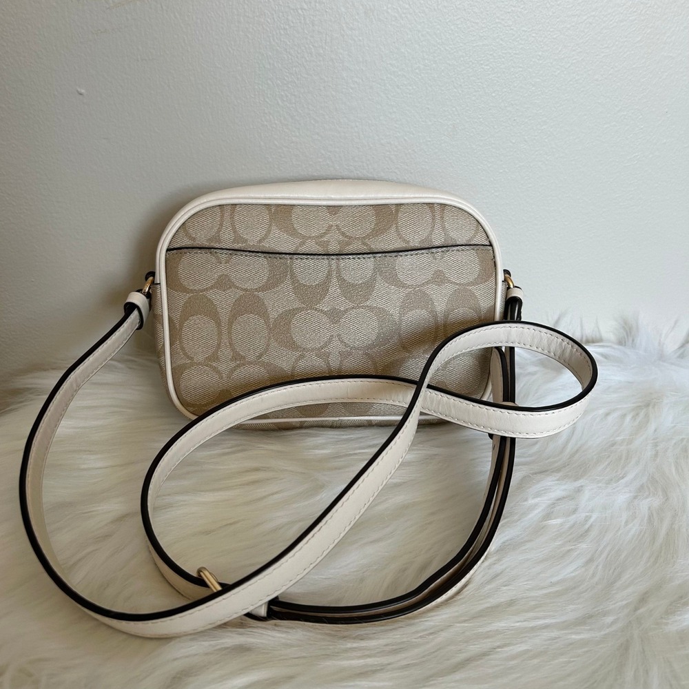 Coach Mini Jamie Light Khaki Chalk Signature Canvas Camera Bag Good - Picture 3 of 12